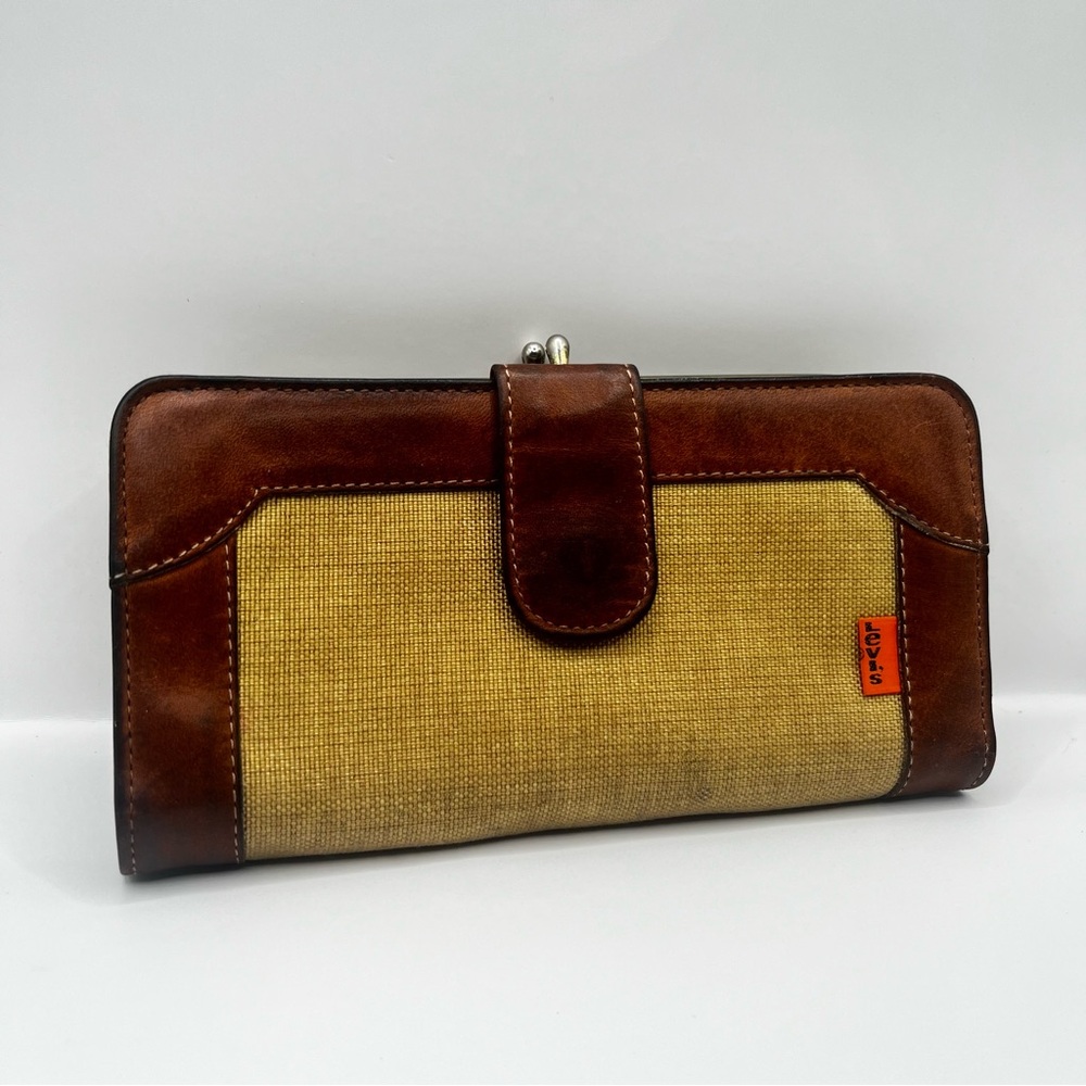 Levi's Brown Leather and Yellow Canvas Women's Wallet